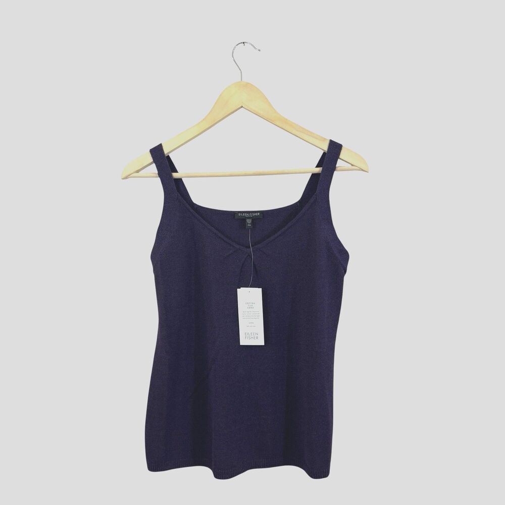 Eileen Fisher NWT Cami PM Petite Medium Cotton Silk Pansy Purple V-Neck Womens